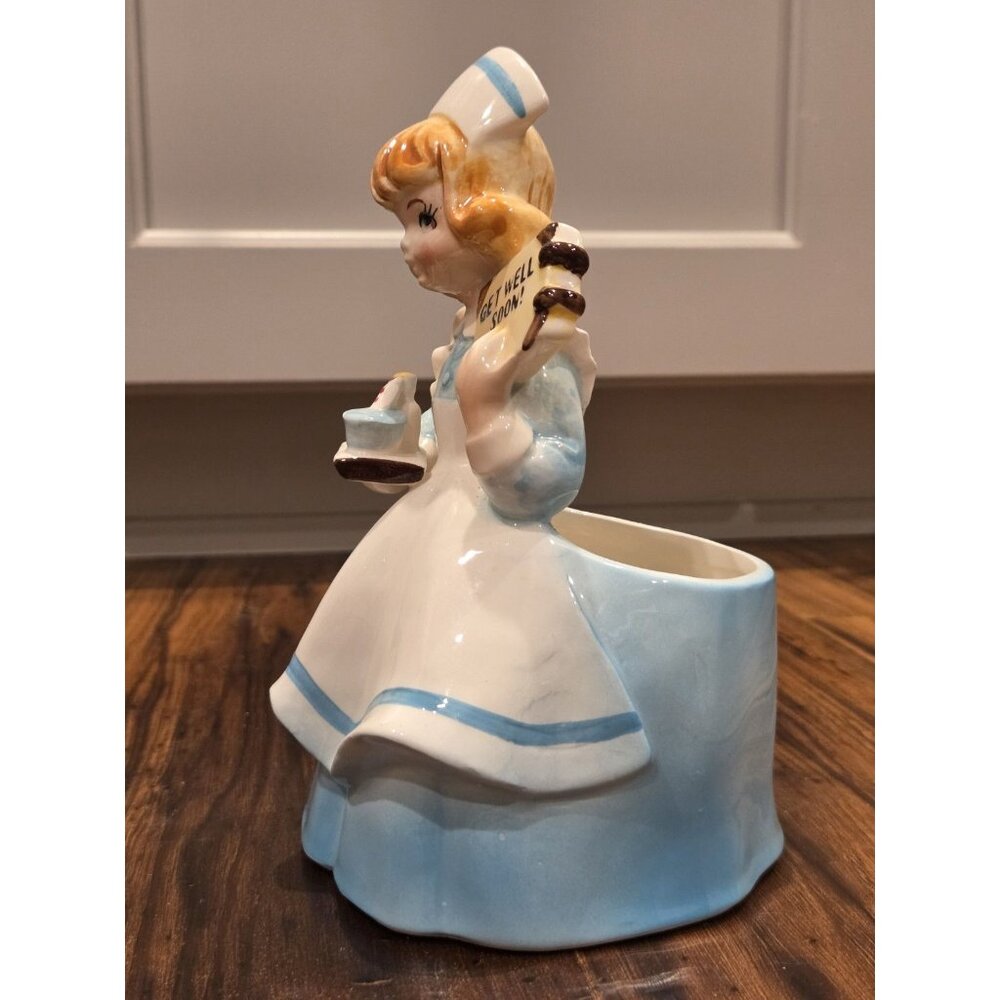 Vintage Lefton Nurse Planter 4292 Japan Get Well Soon Figurine Mid Century 1950s - Picture 2 of 11